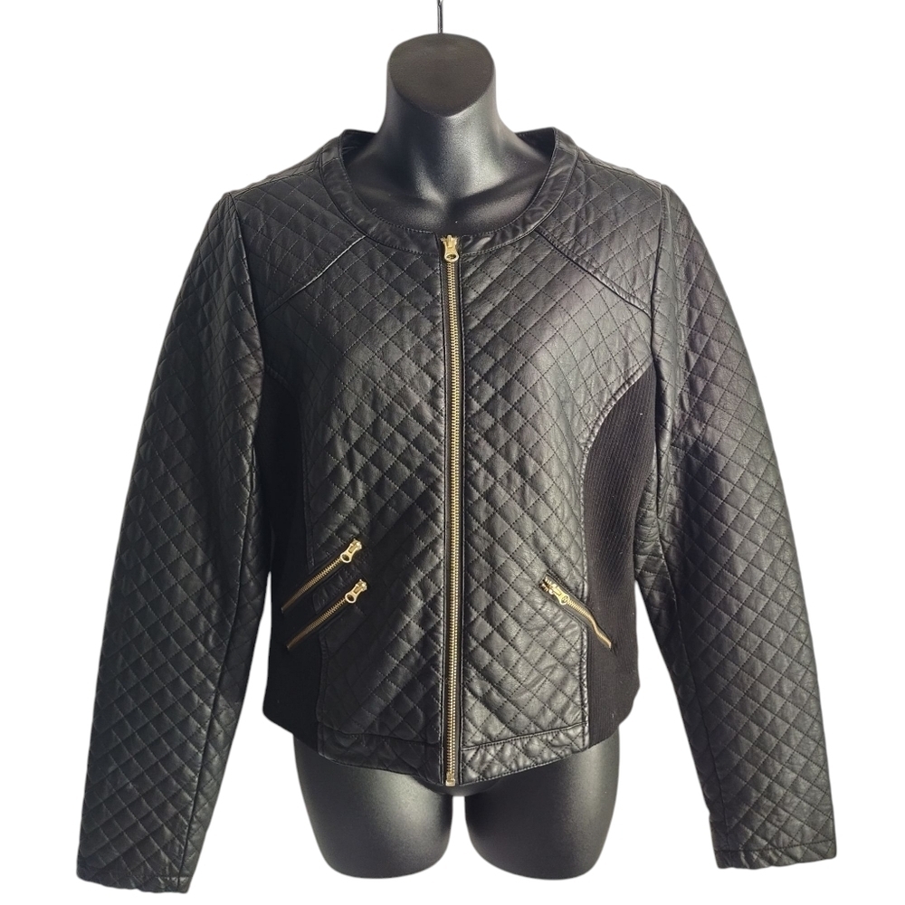 Maurices Women's Black Faux Leather Quilted ZIP Up Pockets Jacket Size Large - Picture 2 of 12